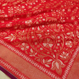 Red Color Katan silk ektara jamdani Banarasi saree