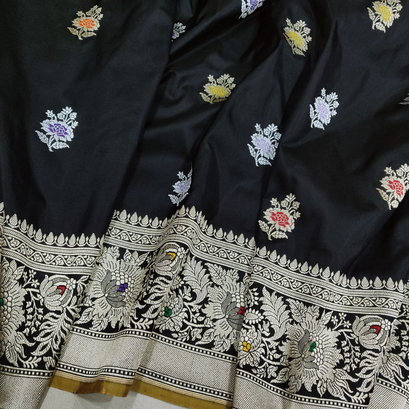 Black Color Katan Silk Handwoven Banarasi Saree