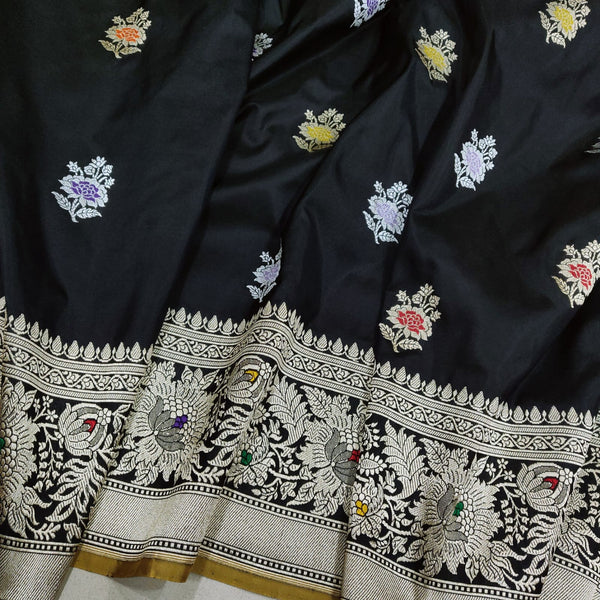 Black Color Katan Silk Handwoven Banarasi Saree