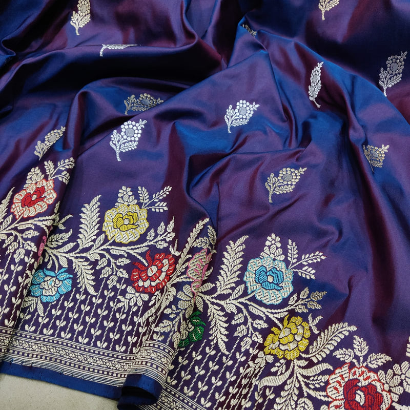 Dual Shade Pure Katan Silk Handwoven Banarasi Saree