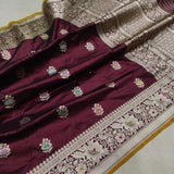 Brown Color Katan Silk Handwoven Banarasi Saree