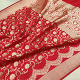 Red Color Pure Katan Silk Handwoven Banarasi Saree