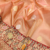 Peach Color Pure Tissue Silk Handwoven Banarasi Saree