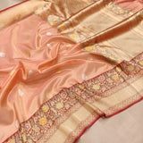 Peach Color Pure Tissue Silk Handwoven Banarasi Saree