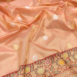 Peach Color Pure Tissue Silk Handwoven Banarasi Saree