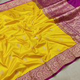 Yellow Colour Pure Katan Silk Handwoven Banarasi Saree