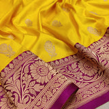 Yellow Colour Pure Katan Silk Handwoven Banarasi Saree