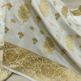 White Colour Pure Katan Dyble Silk Handwoven Banarasi Saree