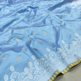 Sky Blue Color Pure Katan Silk Handwoven Banarasi Saree