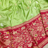 Parrot Green Colour Pure Katan Silk Handwoven Banarasi Saree