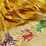 Mustard Yellow Colour Pure Katan Silk Handwoven Banarasi Saree