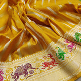 Mustard Yellow Colour Pure Katan Silk Handwoven Banarasi Saree