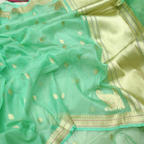 Pure Iktara  Kora Silk Handwoven Banarasi Saree