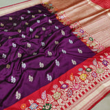 Wine Color Pure Katan Silk Handwoven Banarasi Saree