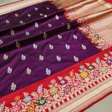 Wine Color Pure Katan Silk Handwoven Banarasi Saree