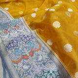 Yellow Color Pure Kora Silk Handwoven Banarasi Saree