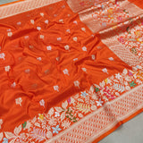 Orange Color Pure Katan Silk Handwoven Banarasi Saree