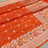 Orange Color Pure Katan Silk Handwoven Banarasi Saree