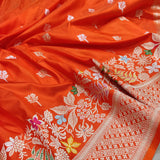 Orange Color Pure Katan Silk Handwoven Banarasi Saree