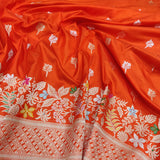 Orange Color Pure Katan Silk Handwoven Banarasi Saree