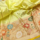 Lemon Color Pure Katan Silk Handwoven Banarasi Saree