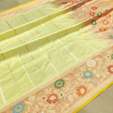 Lemon Color Pure Katan Silk Handwoven Banarasi Saree