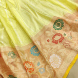 Lemon Color Pure Katan Silk Handwoven Banarasi Saree