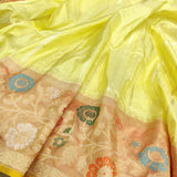 Lemon Color Pure Katan Silk Handwoven Banarasi Saree