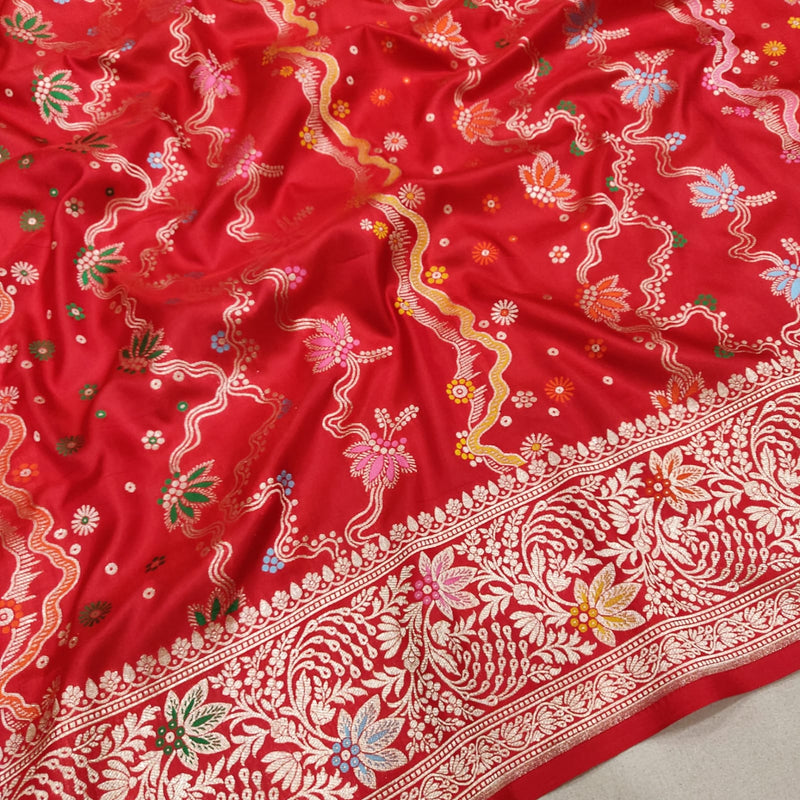 Red Colour Pure Katan Silk Handwoven Banarasi Saree