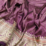 Wine Color Pure Katan Silk Handwoven Tanchoi Banarasi Saree