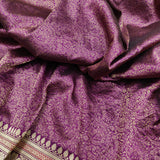 Wine Color Pure Katan Silk Handwoven Tanchoi Banarasi Saree