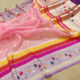 Pink Color Pure Kora Silk Handwoven Banarasi Saree