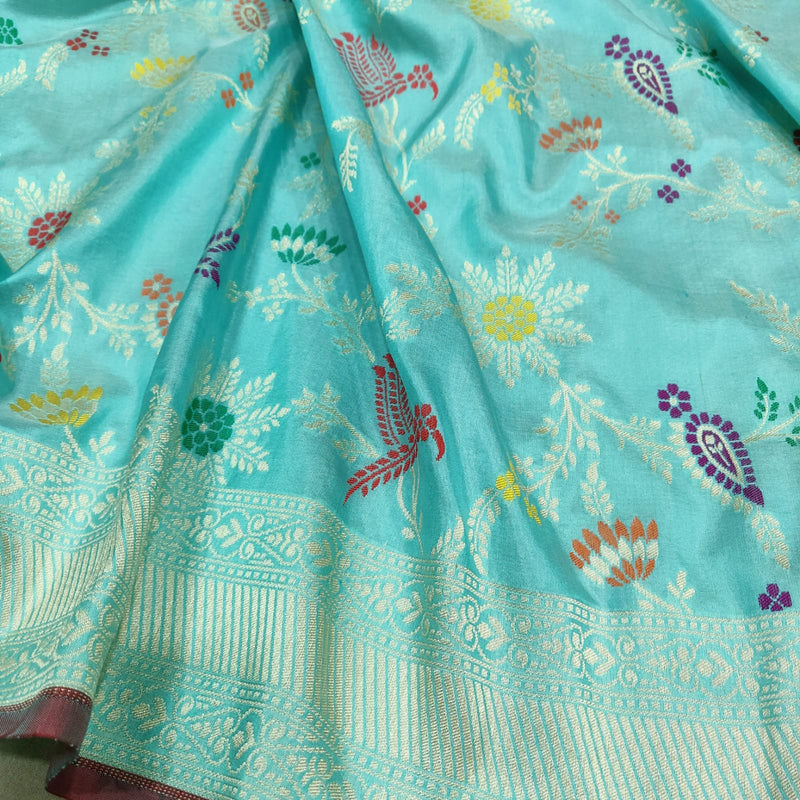 Sky Blue Colour Pure Katan Silk Handwoven Banarasi Saree