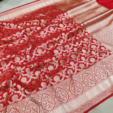 Red Color Pure Katan Silk Handwoven Banarasi Saree