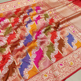 Multicolor Pure Katan Silk Handwoven Banarasi Saree