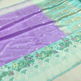 Lavender Color Pure Katan Silk Handwoven Banarasi Saree