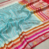 Sky Blue Colour Kora Silk Handwoven Banarasi Saree