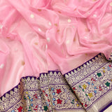 Baby Pink Pure Kora Silk Handwoven Banarasi Saree