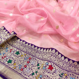 Baby Pink Pure Kora Silk Handwoven Banarasi Saree