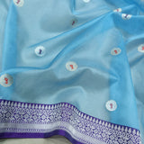 Sky Blue Pure Kora Silk Handwoven Banarasi Saree