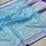 Sky Blue Pure Kora Silk Handwoven Banarasi Saree