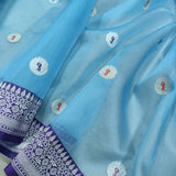 Sky Blue Pure Kora Silk Handwoven Banarasi Saree