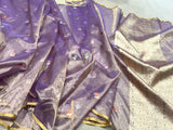 Lavender Color Pure Tissue Silk Handwoven Banarasi Saree