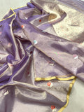 Lavender Color Pure Tissue Silk Handwoven Banarasi Saree