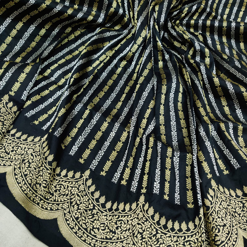 Black Color Pure Katan Silk Handwoven Banarasi Saree