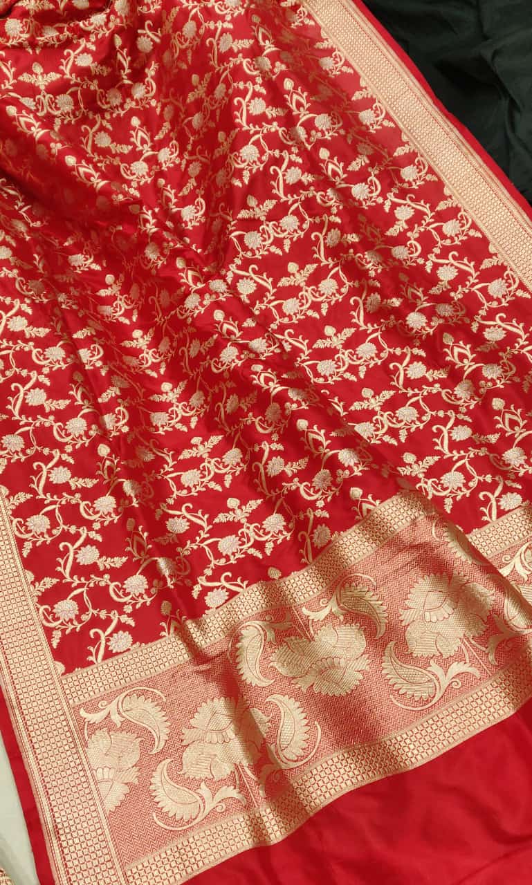 Red Color Katan Silk Handwoven Banarasi Lehenga