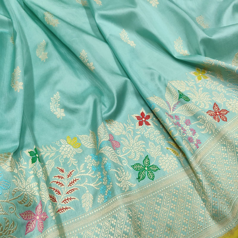 Pastel Color Pure Katan Silk Handwoven Banarasi Saree