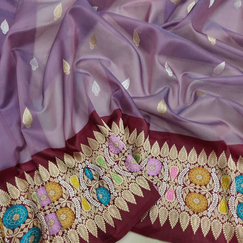 Dual Shade Pure Kora Silk Handwoven Banarasi Saree