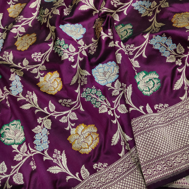 Wine Color Pure Katan Silk Handwoven Banarasi Saree