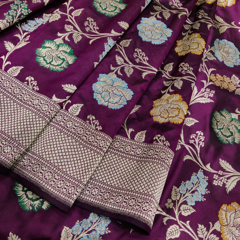Wine Color Pure Katan Silk Handwoven Banarasi Saree
